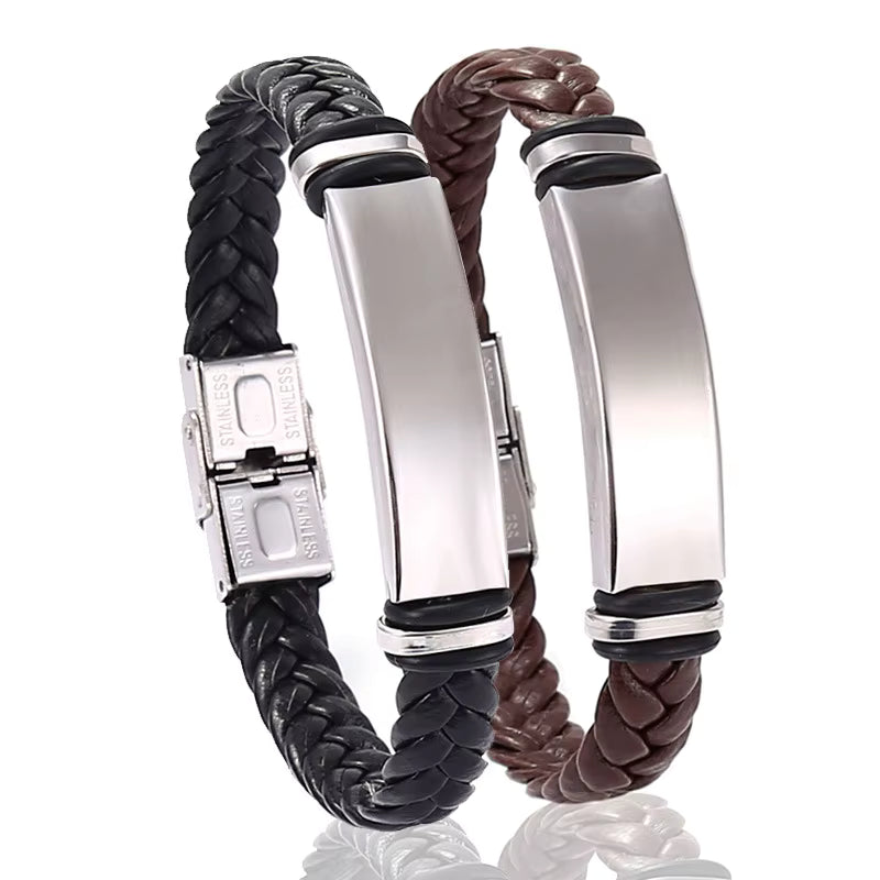 Braided Leather Cuff Bracelet in Coffee and Black colour options