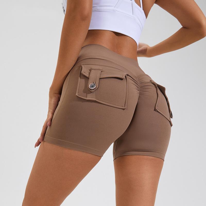 High Waist Workout Shorts in chestnut shown from the back