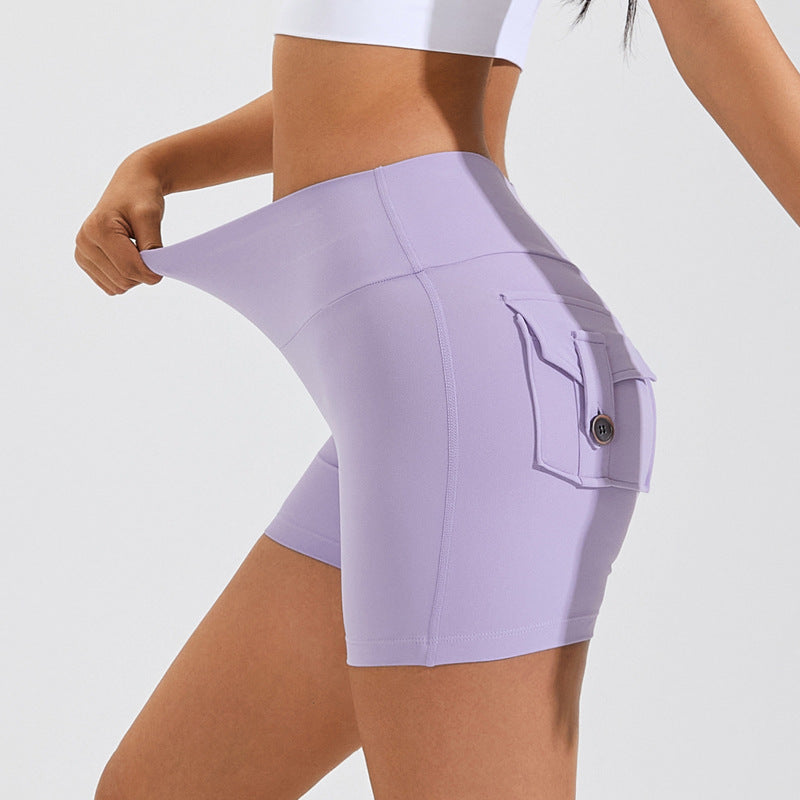 High Waist Workout Shorts in dream purple with stretch waistband