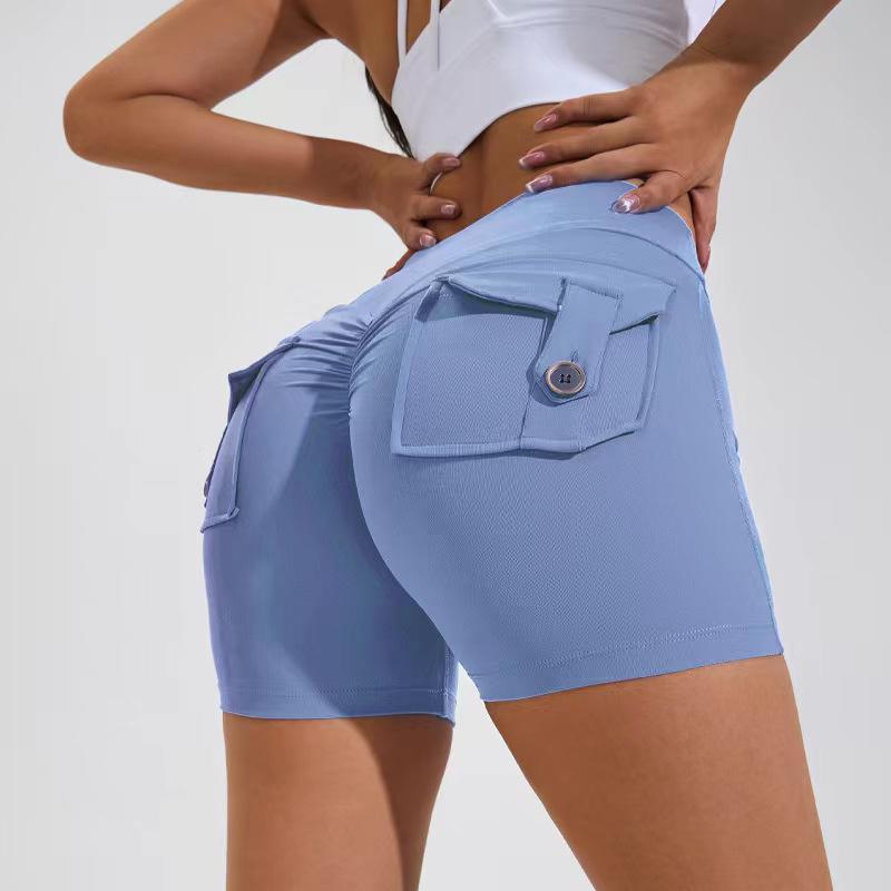High Waist Workout Shorts in grey blue with a fitted silhouette