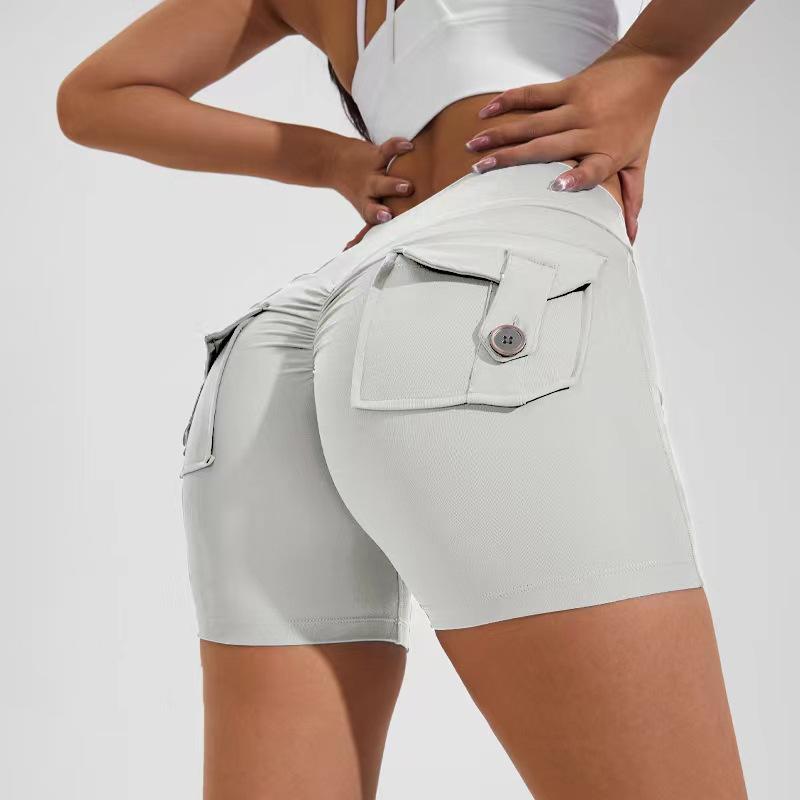High Waist Workout Shorts in light ivory with functional pockets