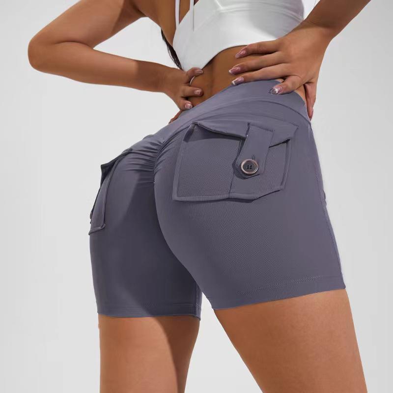 High Waist Workout Shorts in plum purple with a curve-enhancing fit
