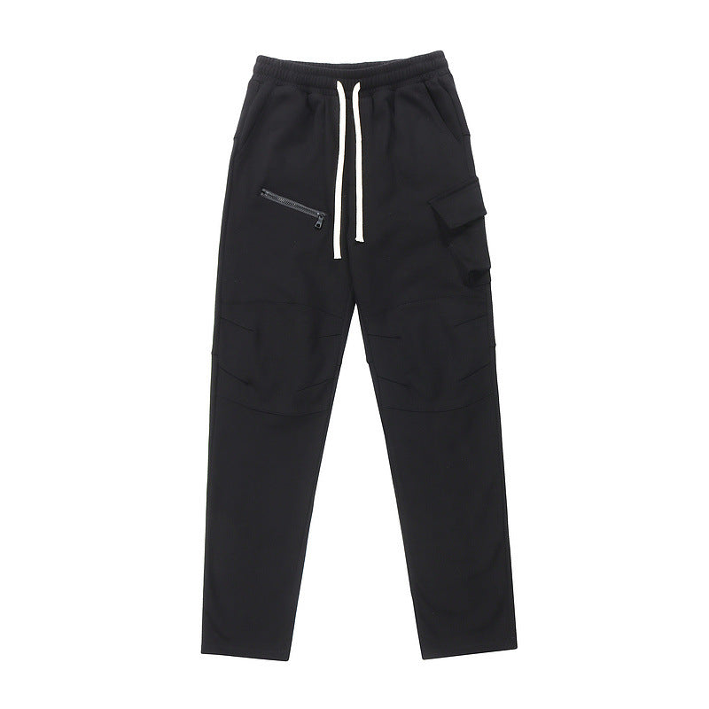 Mens Hip Hop Cotton Trousers in Black, front view showing the relaxed silhouette and cargo pockets