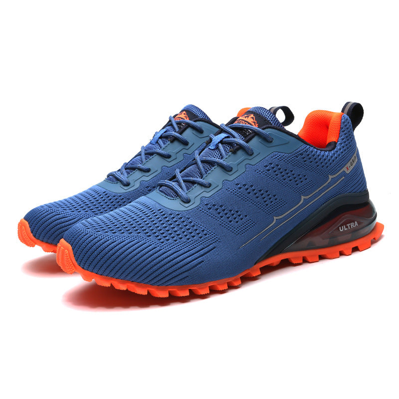 Mens Outdoor Sneakers in blue with orange lining and outsole accents, displayed as a pair.