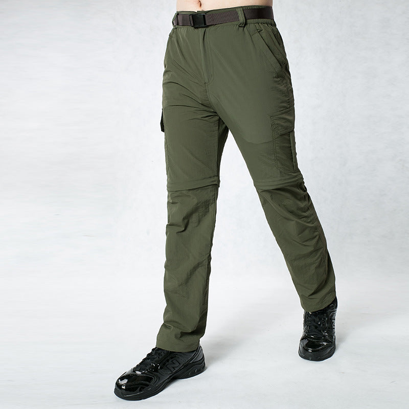 Mens Quick Dry Trousers in Army Green, model standing with legs apart to show the full-length fit