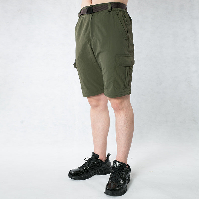 Mens Quick Dry Trousers shown in an Army Green shorts configuration on a model