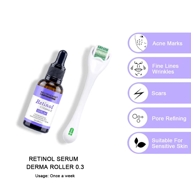 Retinol Vitamin E Serum product image with ingredient feature icons