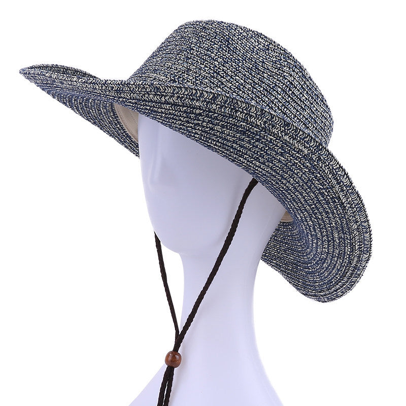 Unisex Cowboy Sun Hat in dark grey on a mannequin head, showing the Western-style crown, curved brim and chin strap