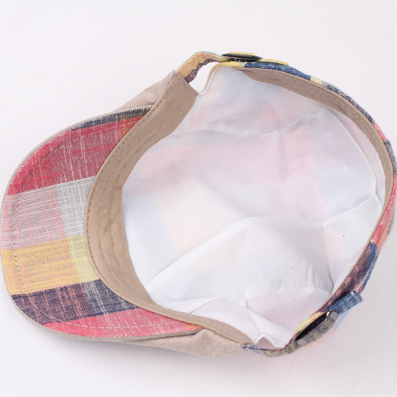 Unisex Plaid Flat Cap viewed from underneath, showing the light-coloured lining, inner band and peak.
