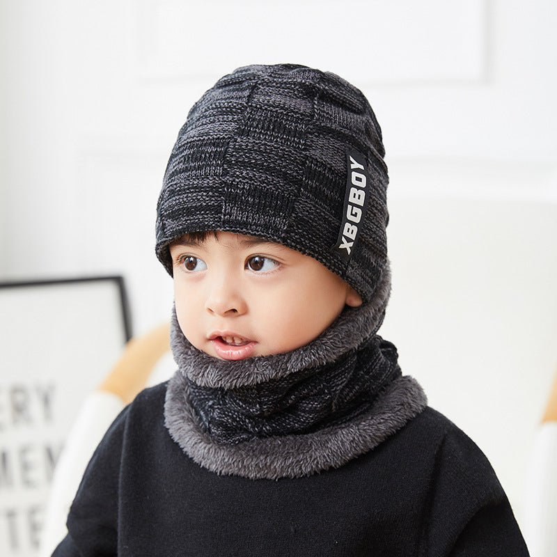 Winter Knit Hat and Snood Set in Black Grey