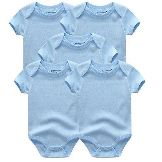 Baby Bodysuits 5-Pack in plain light blue short-sleeve cotton designs