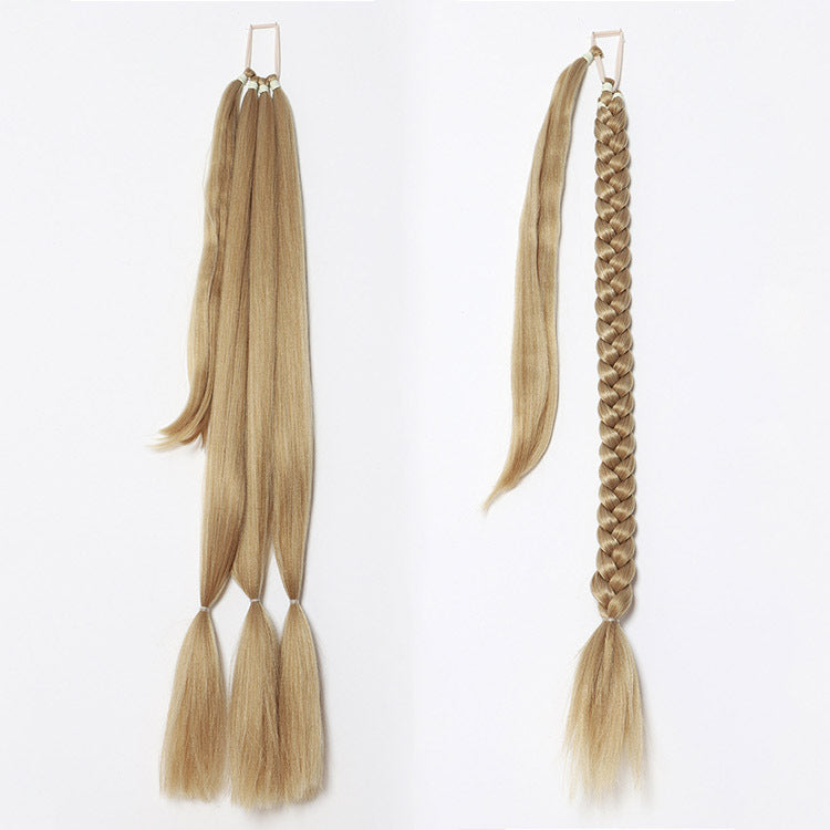 Braided Wrap Ponytail Extension in black wrap-around braid view