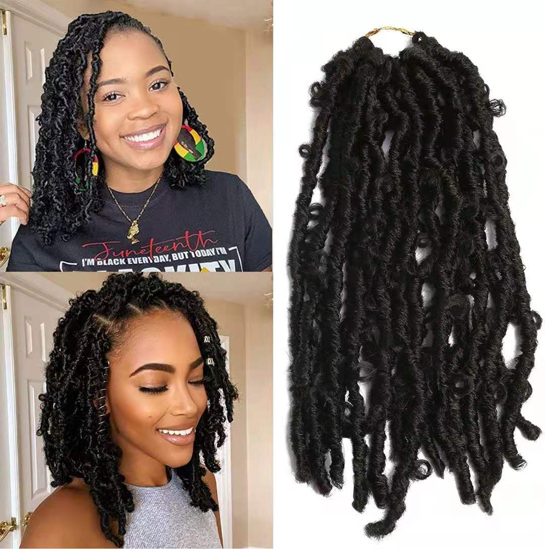 Butterfly Locs Crochet Braids in natural black with curly distressed texture