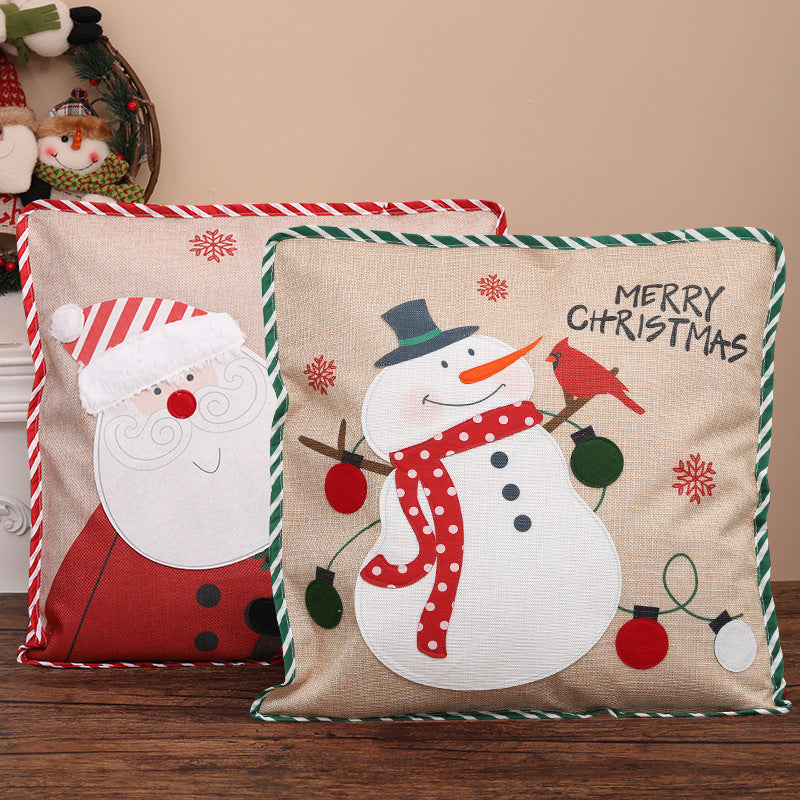 Santa Claus and Snowman decorative pillowcases made of imitation linen, 46x46 cm in size.