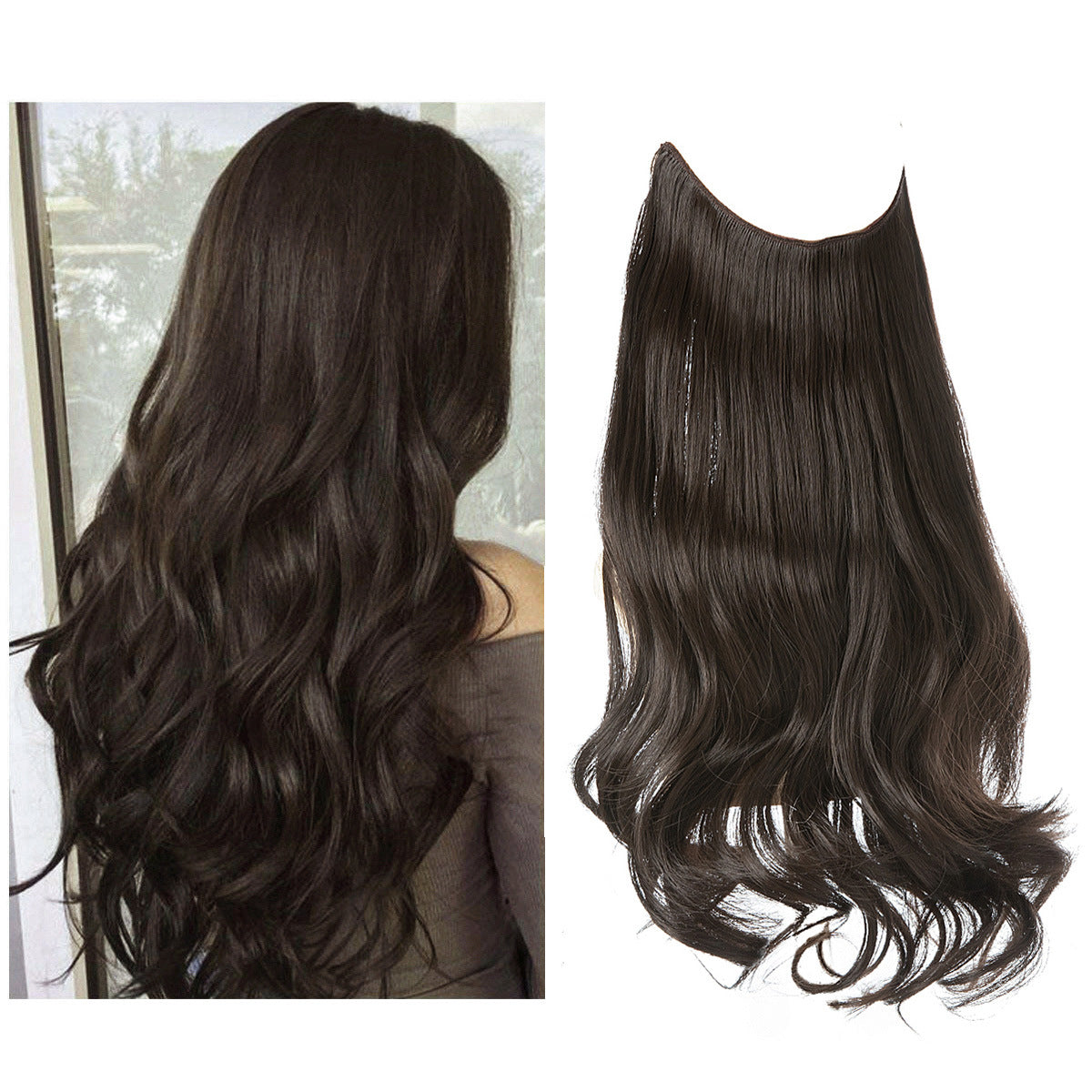 Curly Halo Hair Extension in dark brown with long soft curls