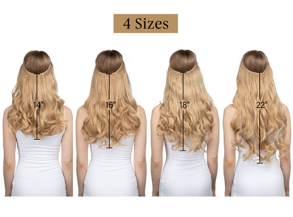 Curly Halo Hair Extension shown in four available hair lengths