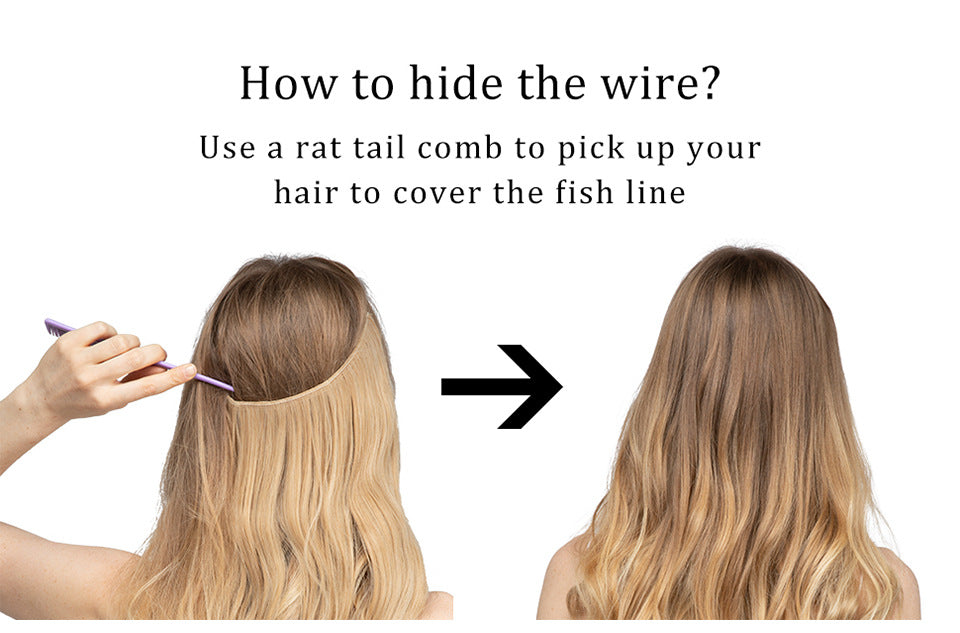 Curly Halo Hair Extension guide showing how to conceal the invisible wire