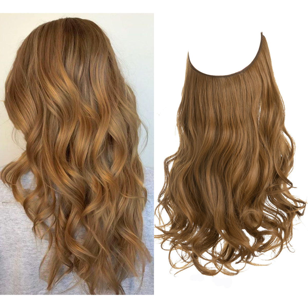 Curly Halo Hair Extension in honey blonde with warm golden curls