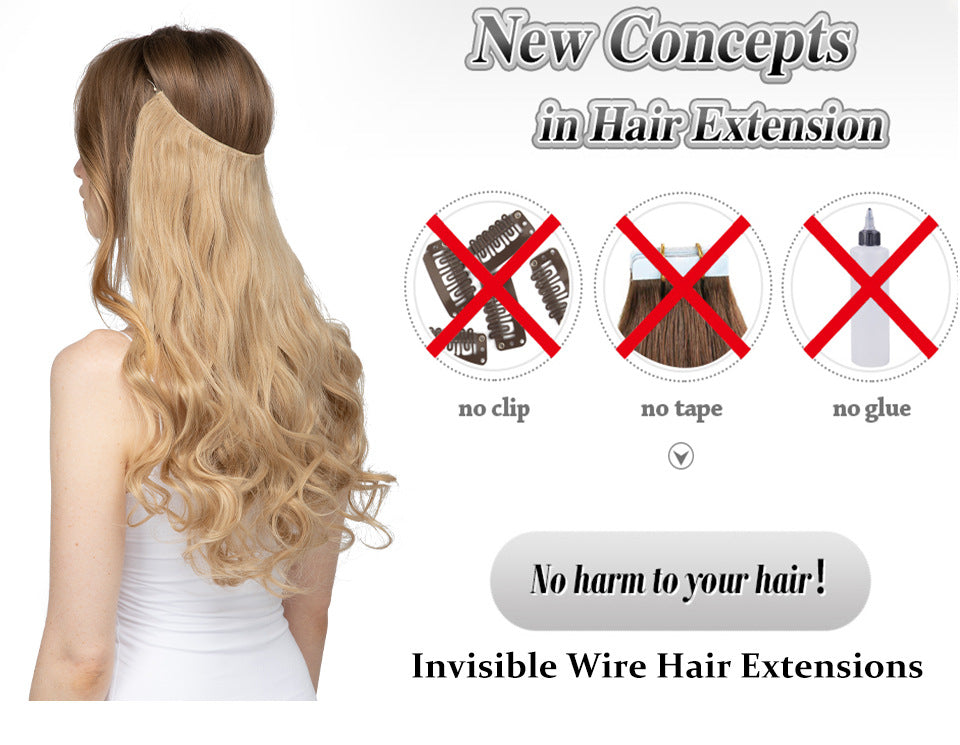 Curly Halo Hair Extension invisible wire design without clips or glue