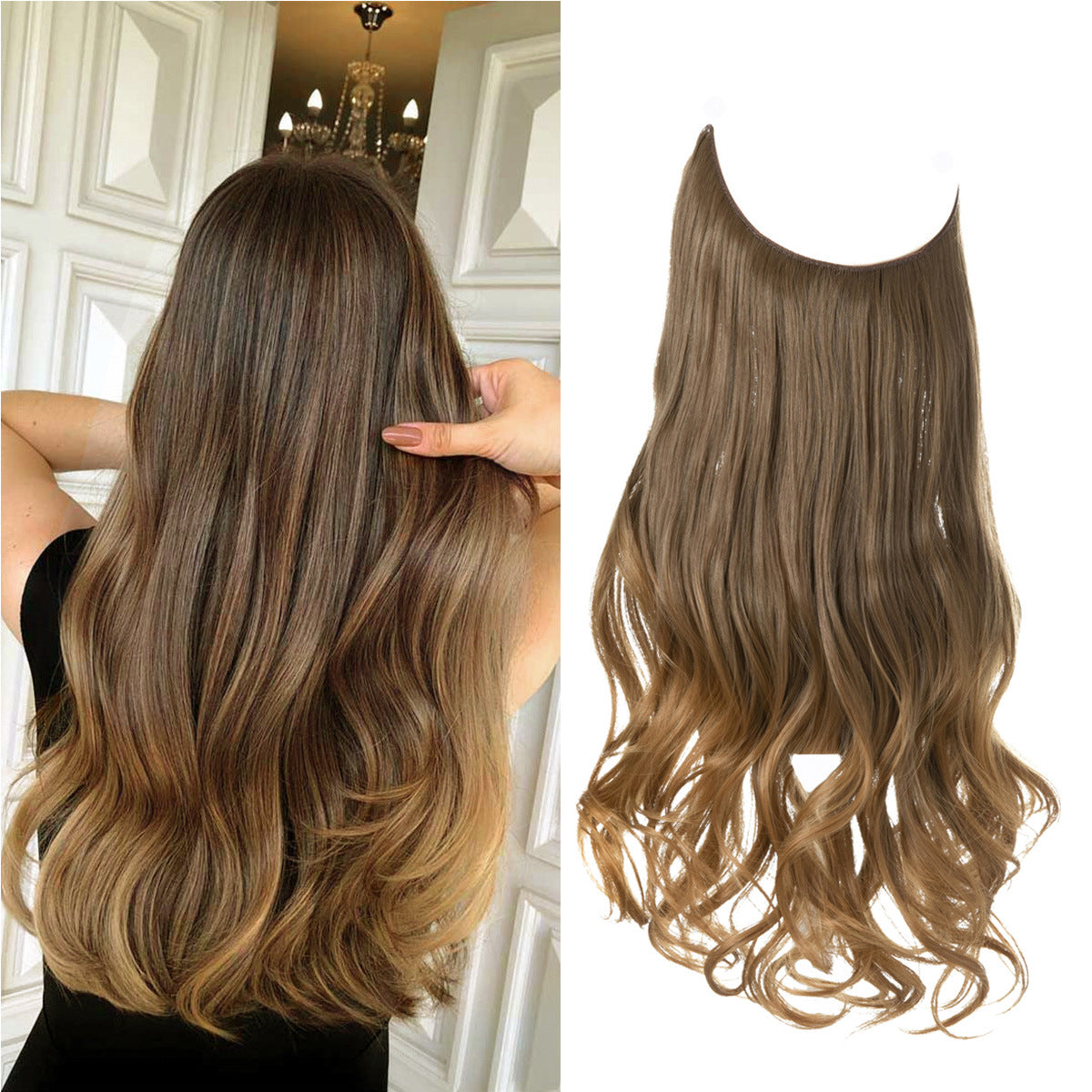 Curly Halo Hair Extension in mixed brown with warm blonde tones