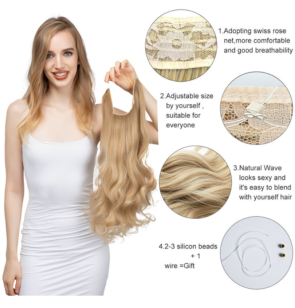Curly Halo Hair Extension features with adjustable wire and natural curls