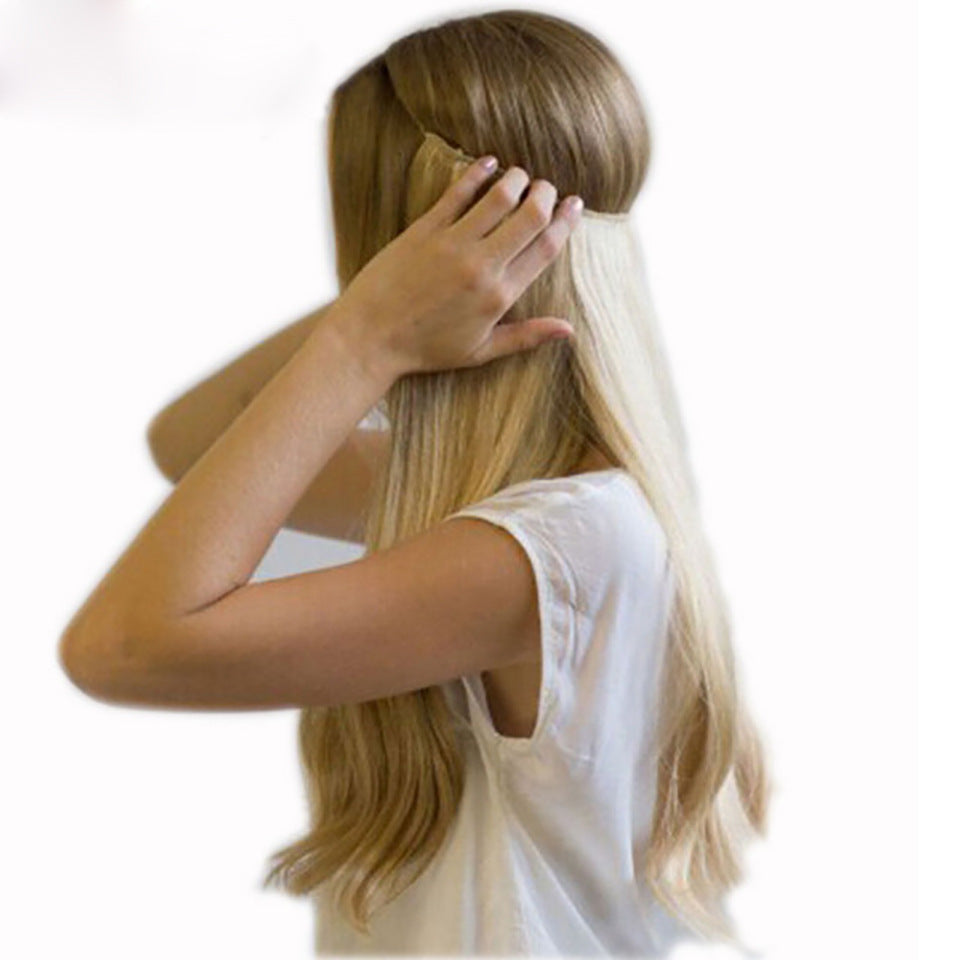 Fish Line Hair Extension blonde hairpiece application demonstration
