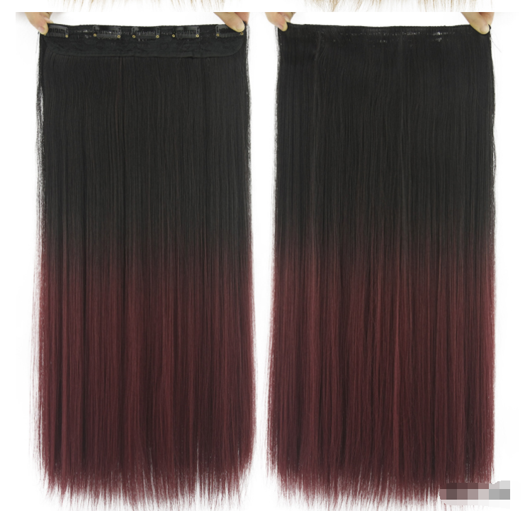 Gradient Clip In Hair Extension in blacGrk to burgundy ombre