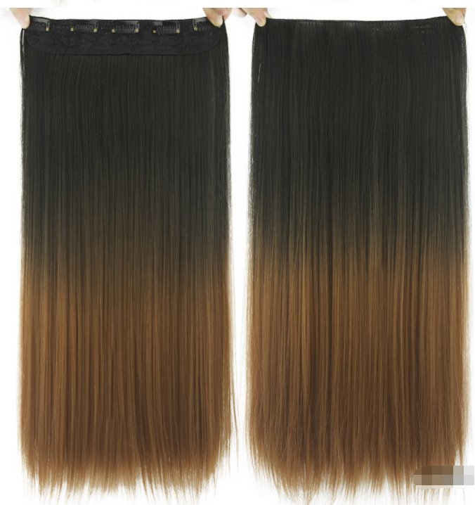 Gradient Clip In Hair Extension in black to caramel brown ombre