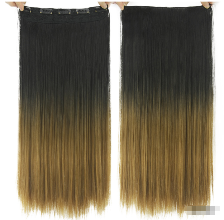 : Gradient Clip In Hair Extension in black to golden brown ombre