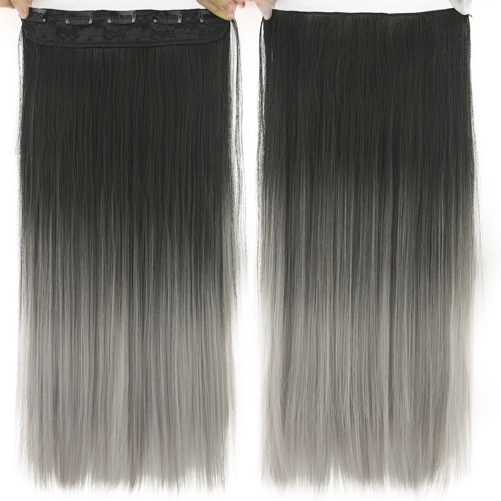 Gradient Clip In Hair Extension in black to light grey ombre