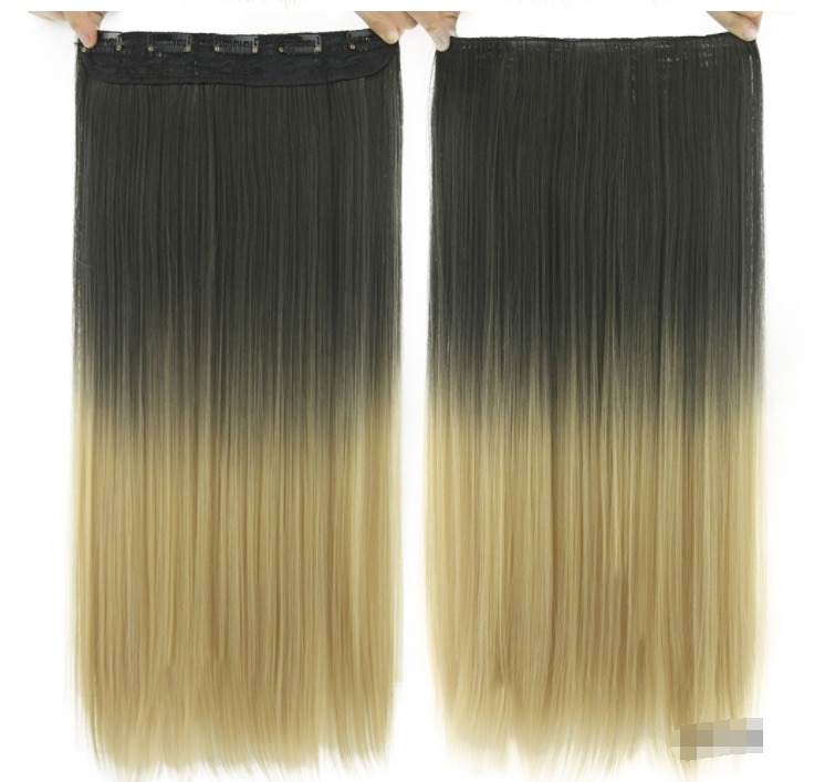 Gradient Clip In Hair Extension in black to pale golden blonde