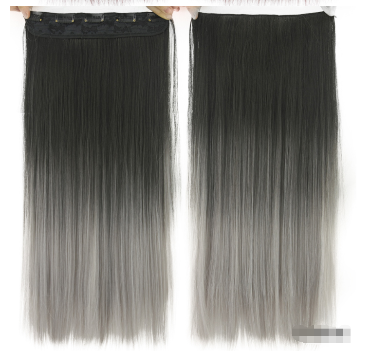 Gradient Clip In Hair Extension in black to silver grey ombre