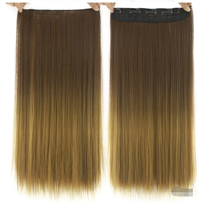 Gradient Clip In Hair Extension in brown to honey blonde ombre
