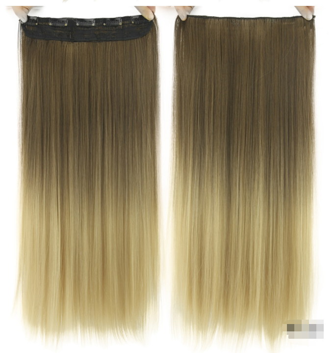 Gradient Clip In Hair Extension in dark brown to platinum blonde