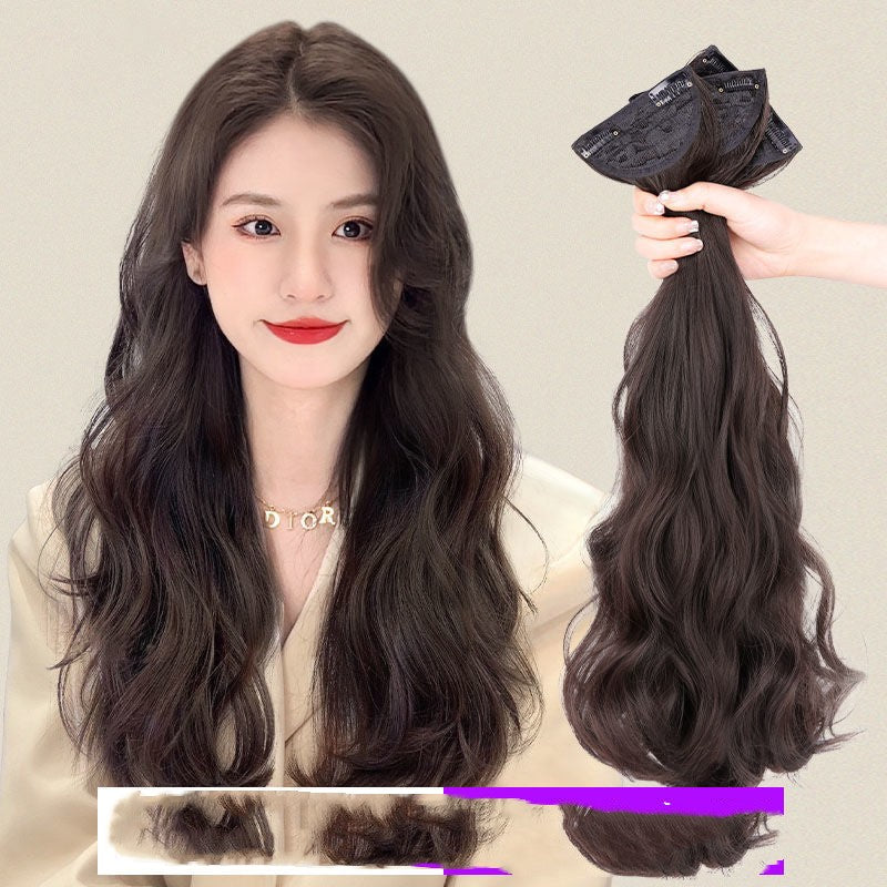Invisible Big Wave Hair Extension brown shade displayed beside model