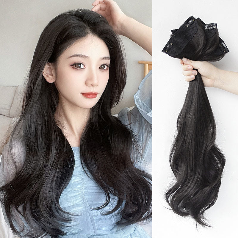 Invisible Big Wave Hair Extension model view with separate clip-in hairpiece