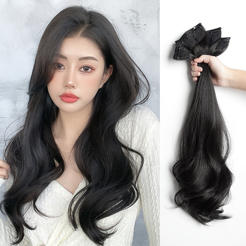  Invisible Big Wave Hair Extension Natural Black style shown on model