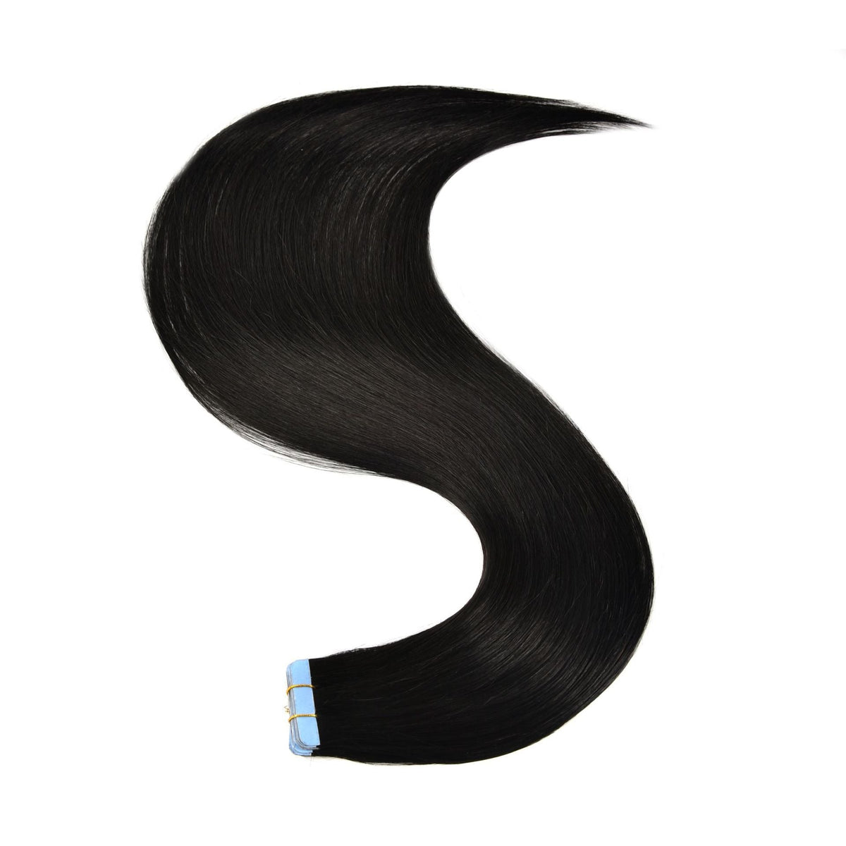 Invisible Tape In Hair Extensions black hairpiece with flat tape attachment