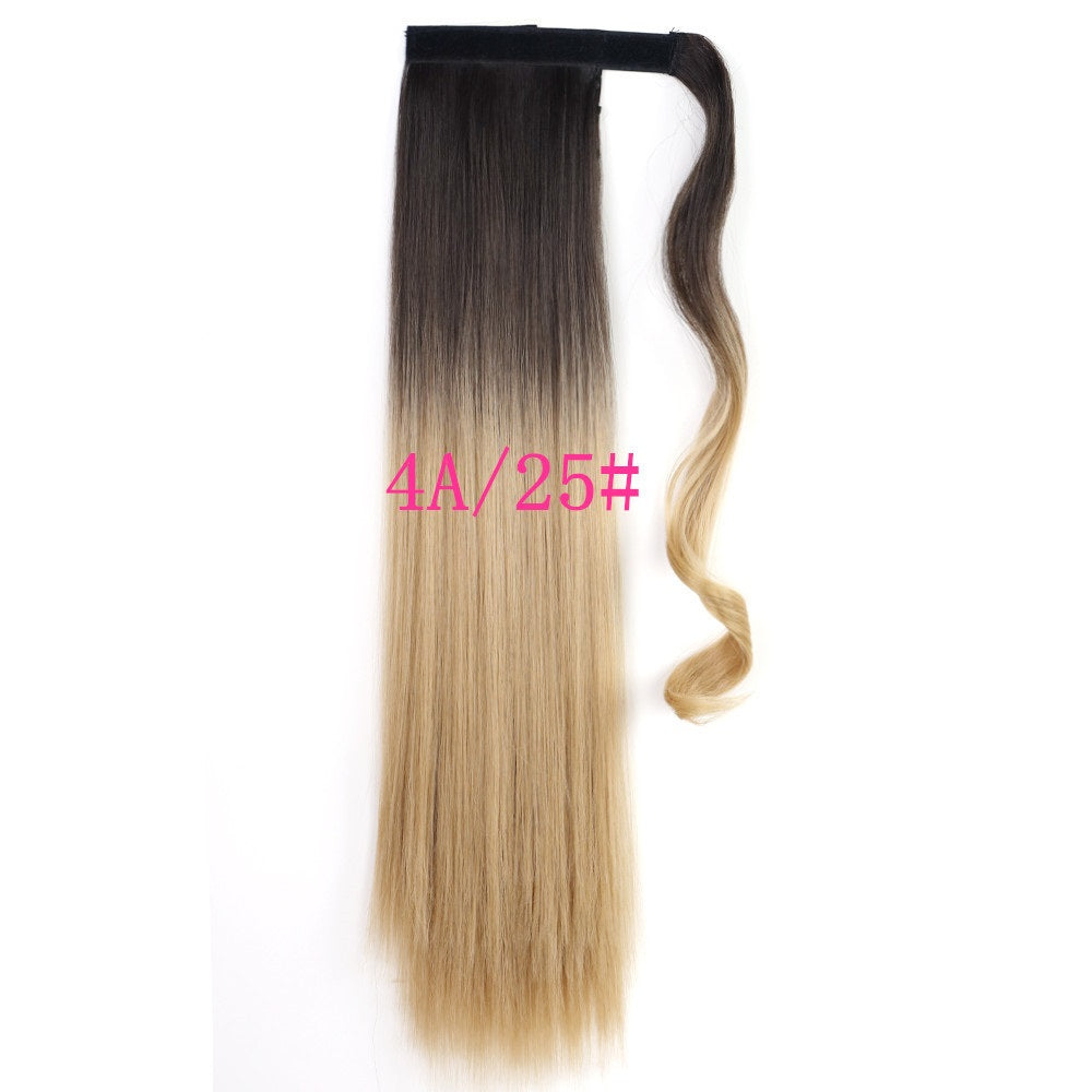 Long Straight Ponytail Extension in 4A 25 dark brown and blonde mix