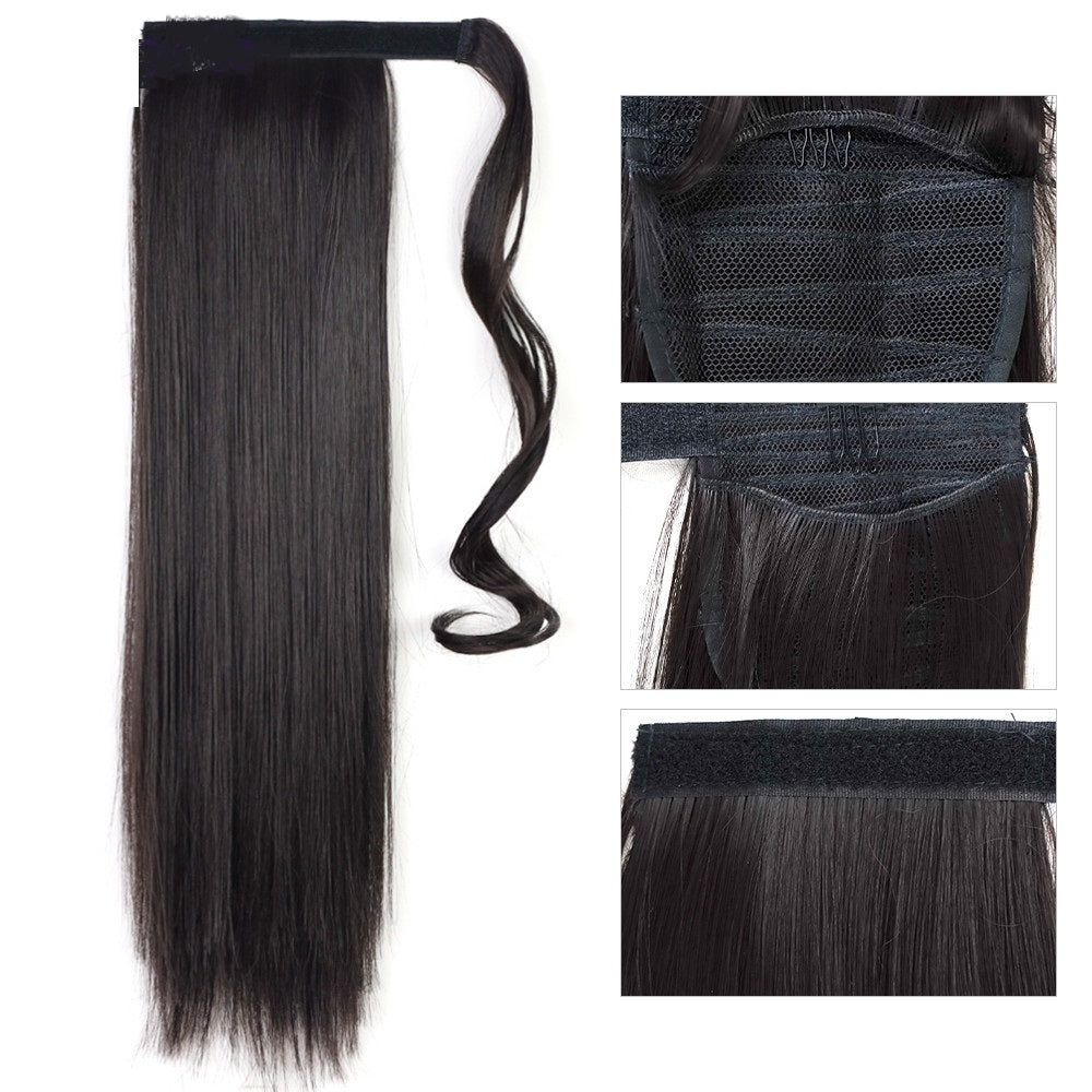 Long Straight Ponytail Extension with wrap-around attachment details