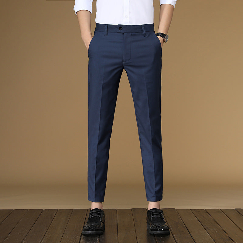 Mens British Style Trousers in sapphire blue front view