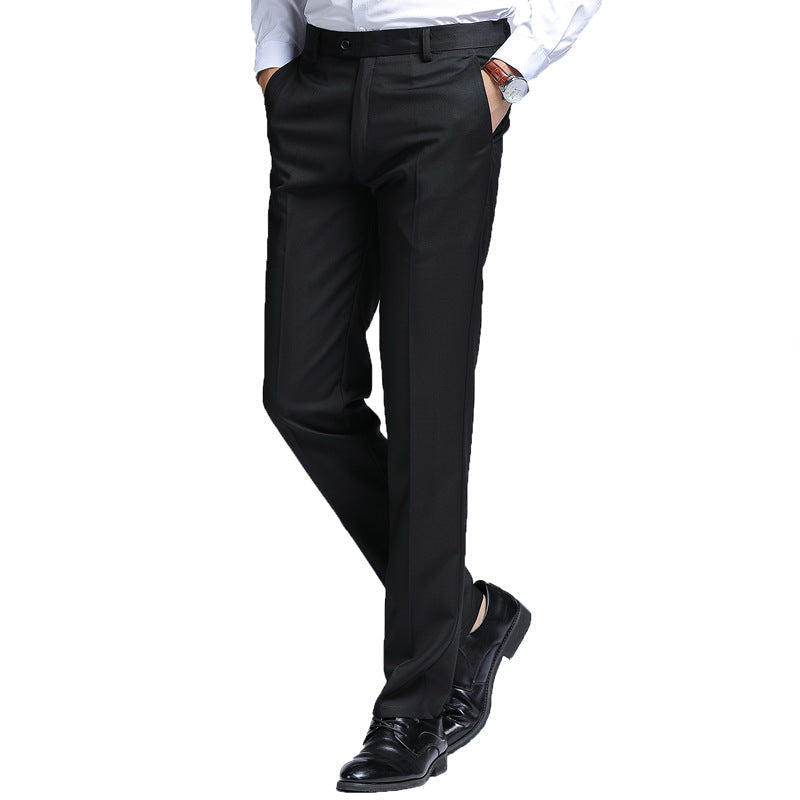 Mens Business Suit Pants in black shown on office model