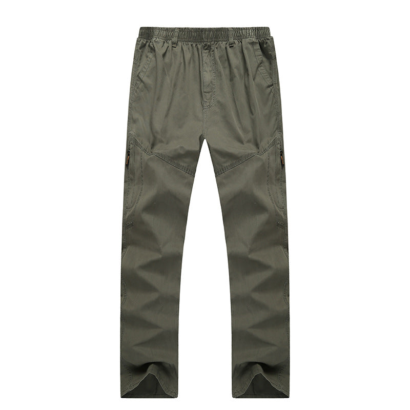 Mens Loose Fit Cotton Pants in army green full-length design
