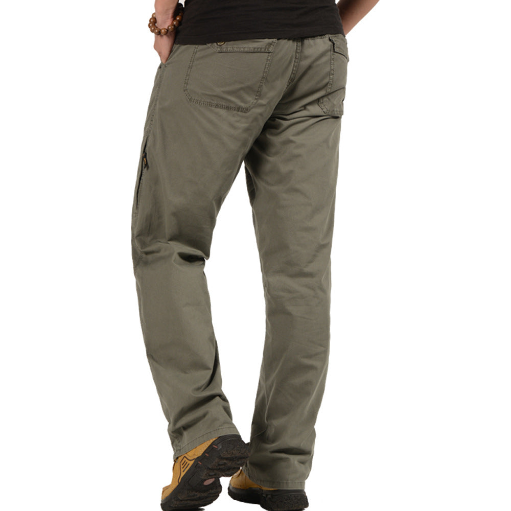 Mens Loose Fit Cotton Pants in army green front fit on model