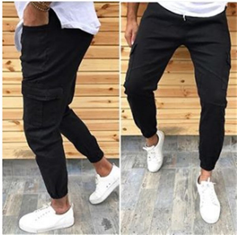 Men’s Slim Fit Patch Pocket Trousers in black tapered fit