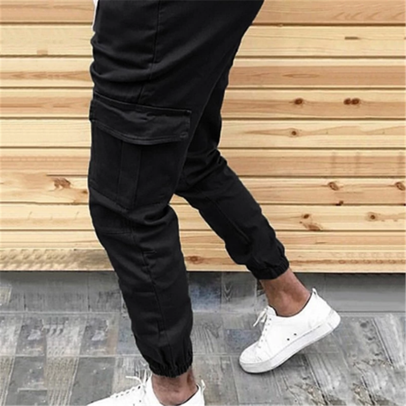 Men’s Slim Fit Patch Pocket Trousers in black side view