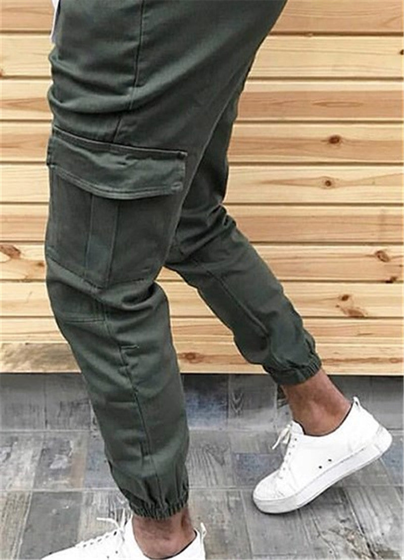 Mens Slim Fit Patch Pocket Trousers in green side view