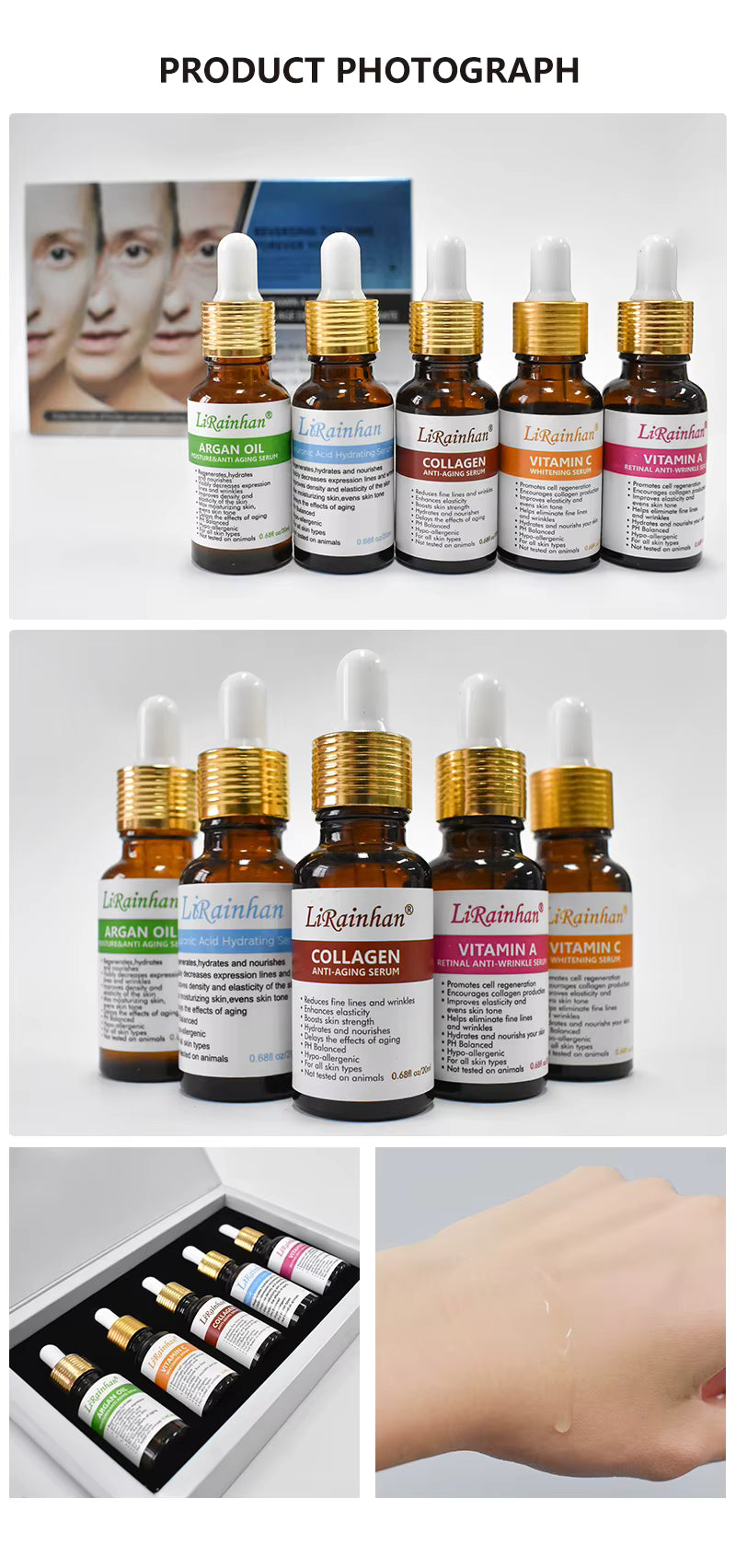 Multivitamin Facial Serum Set with five bottles in presentation box