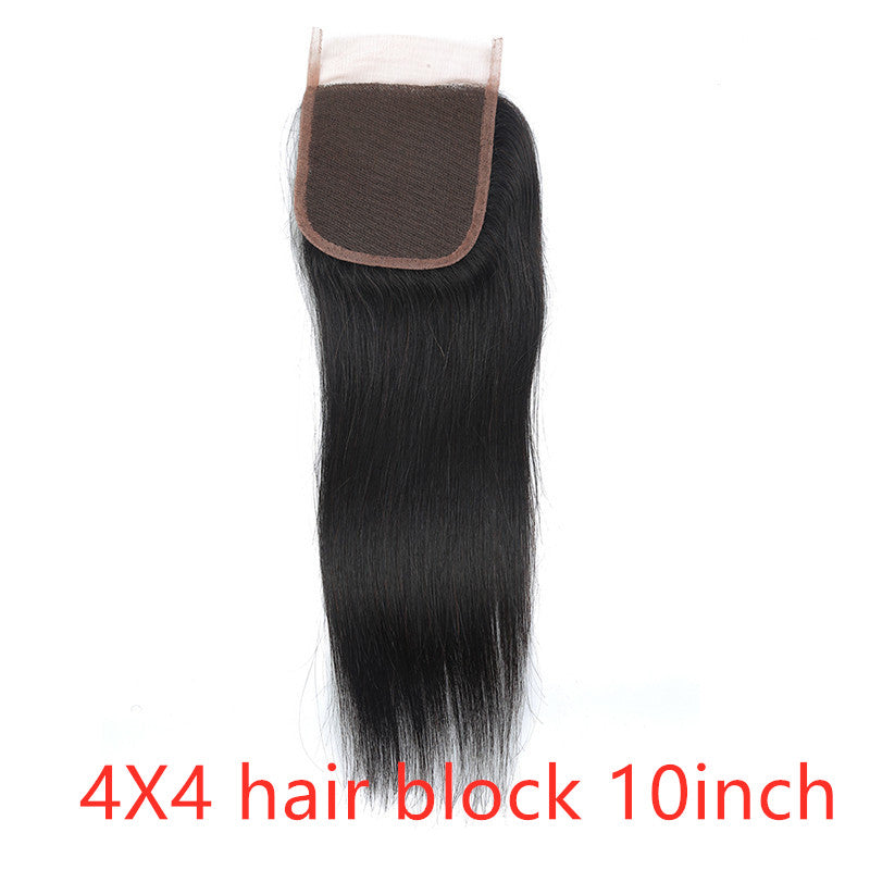 Straight Human Hair Bundles with natural-black 4×4 closure in 10 inch