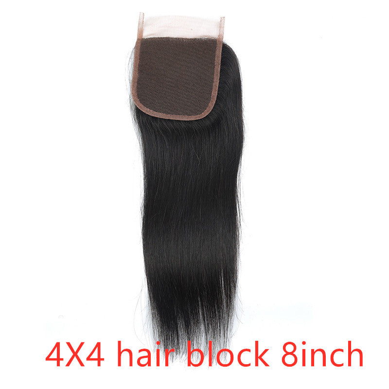 Straight Human Hair Bundles with natural-black 4×4 closure in 8 inch